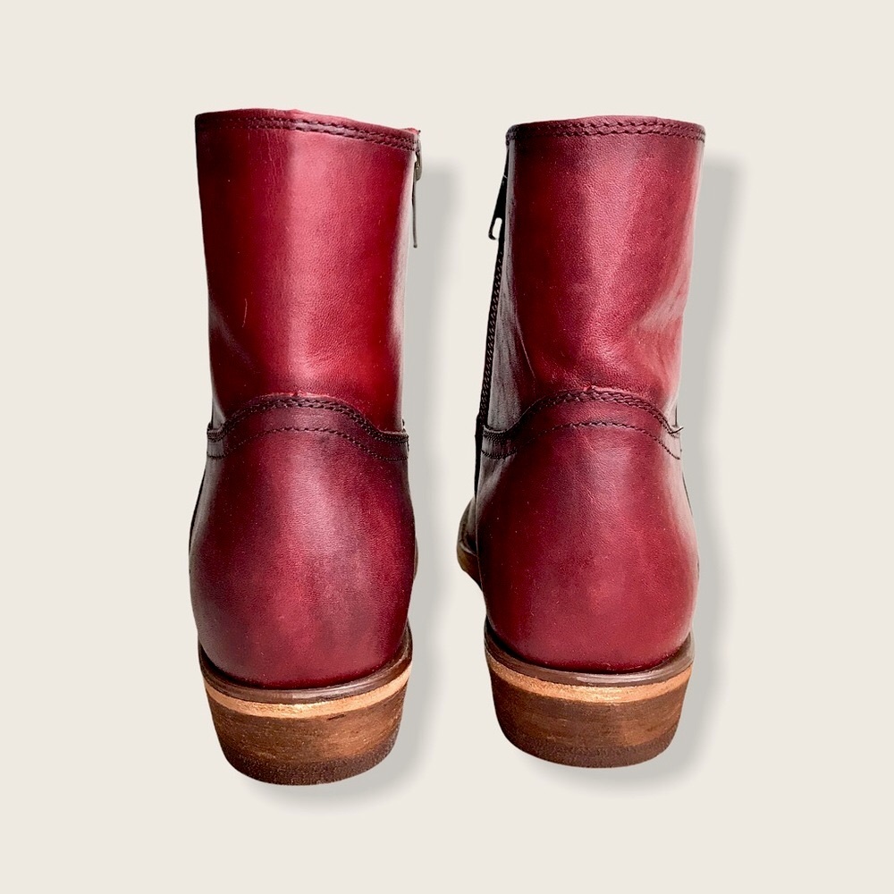 Frye Billy Burgundy Leather Zip Short Ankle Boots - Picture 13 of 16